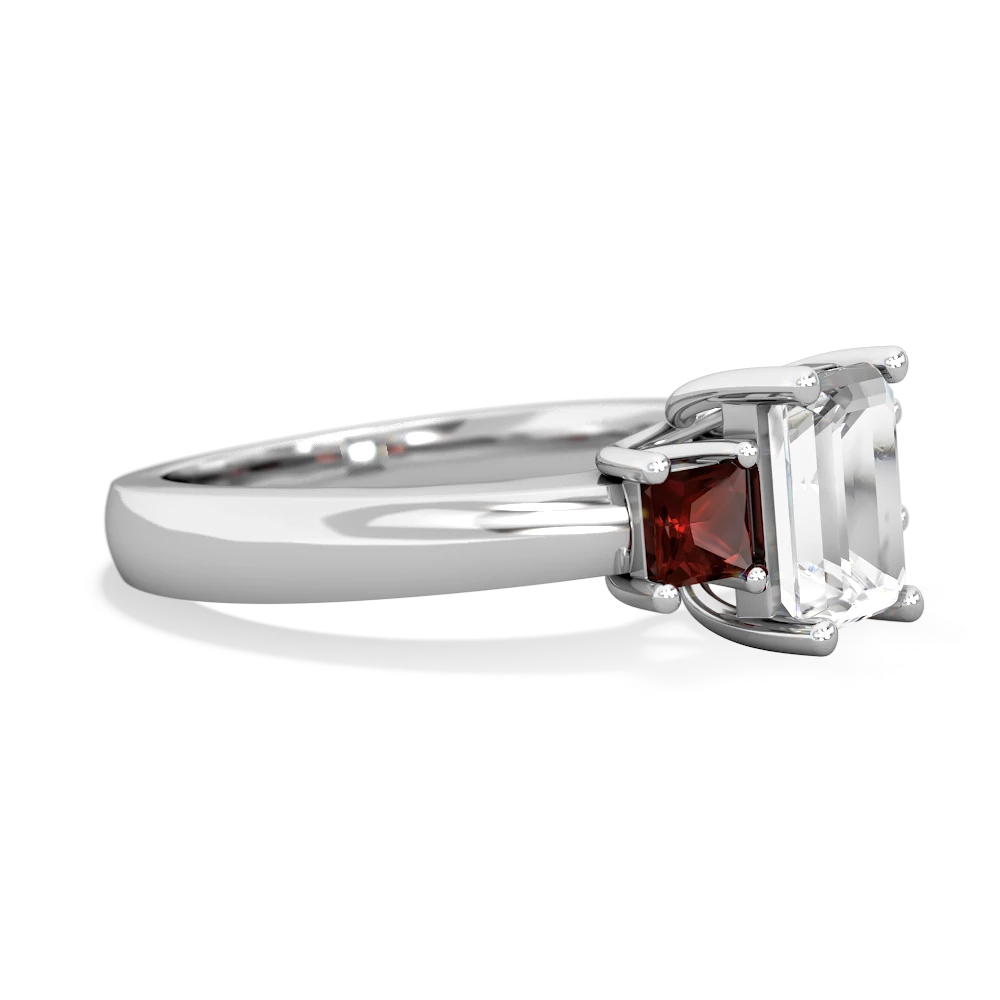 White Topaz Three Stone Emerald-Cut Trellis 14K White Gold ring R4021