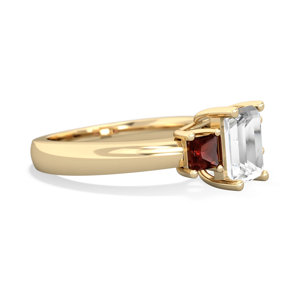 White Topaz Three Stone Emerald-Cut Trellis 14K Yellow Gold ring R4021