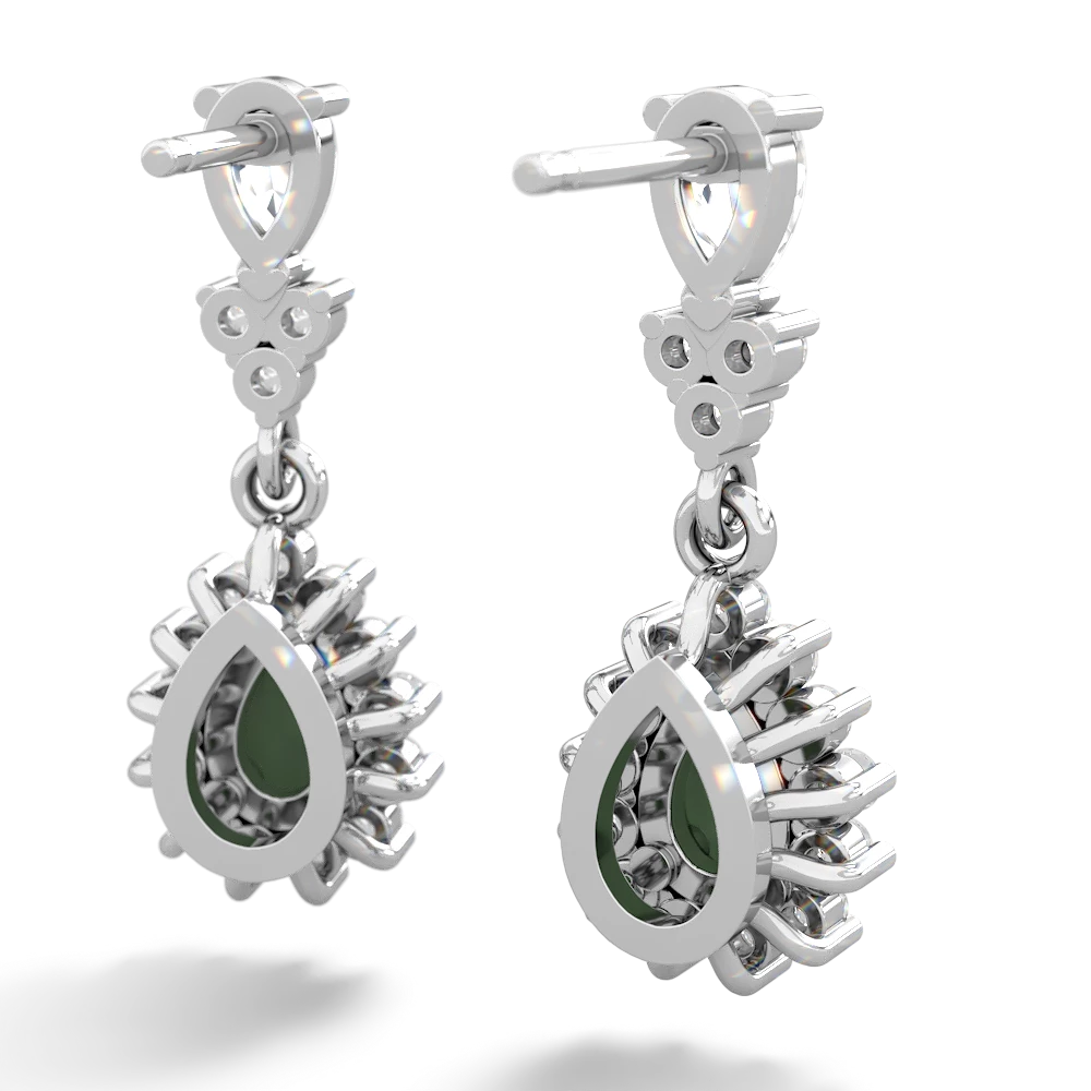 White Topaz Halo Pear Dangle 14K White Gold earrings E1882