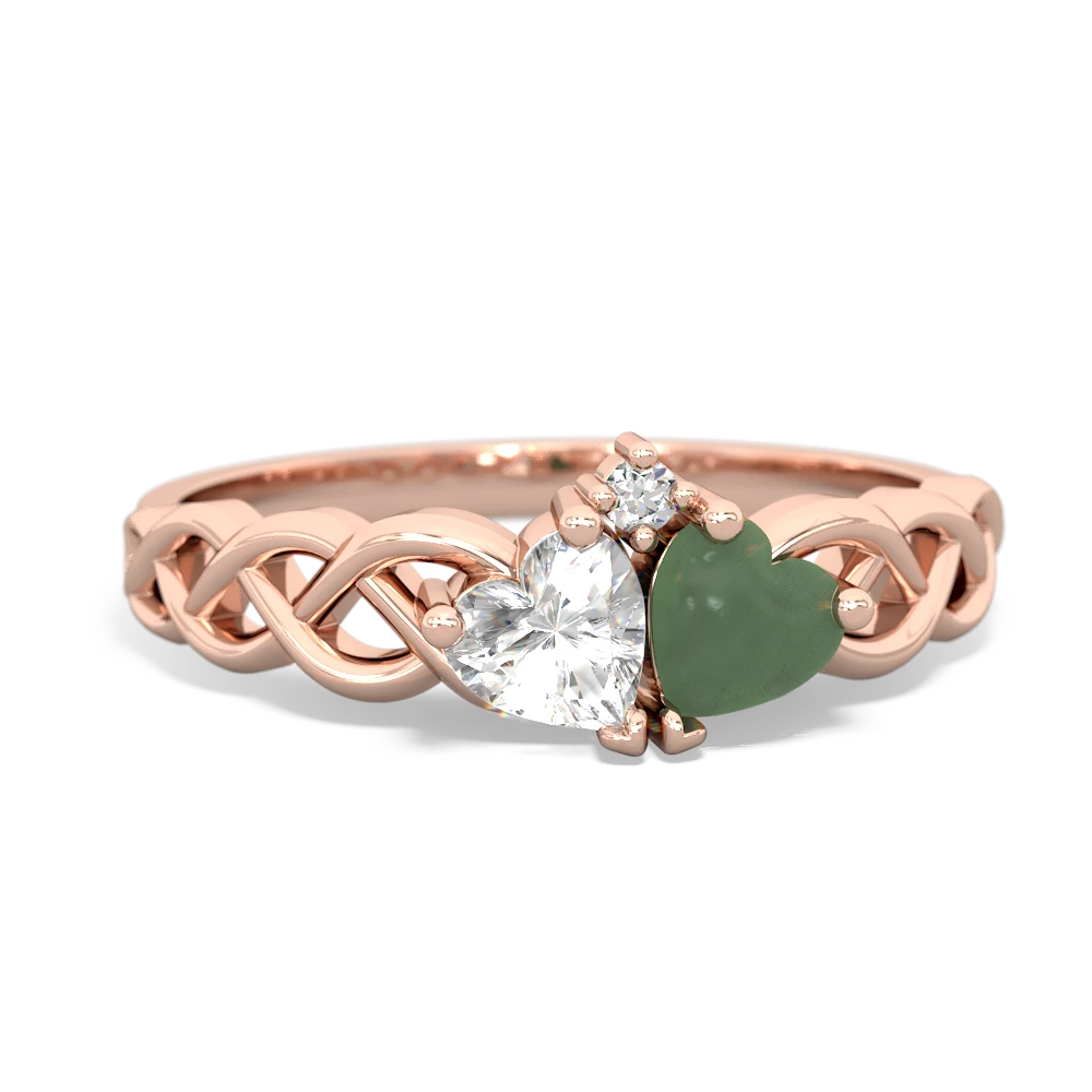 White Topaz Heart To Heart Braid 14K Rose Gold ring R5870