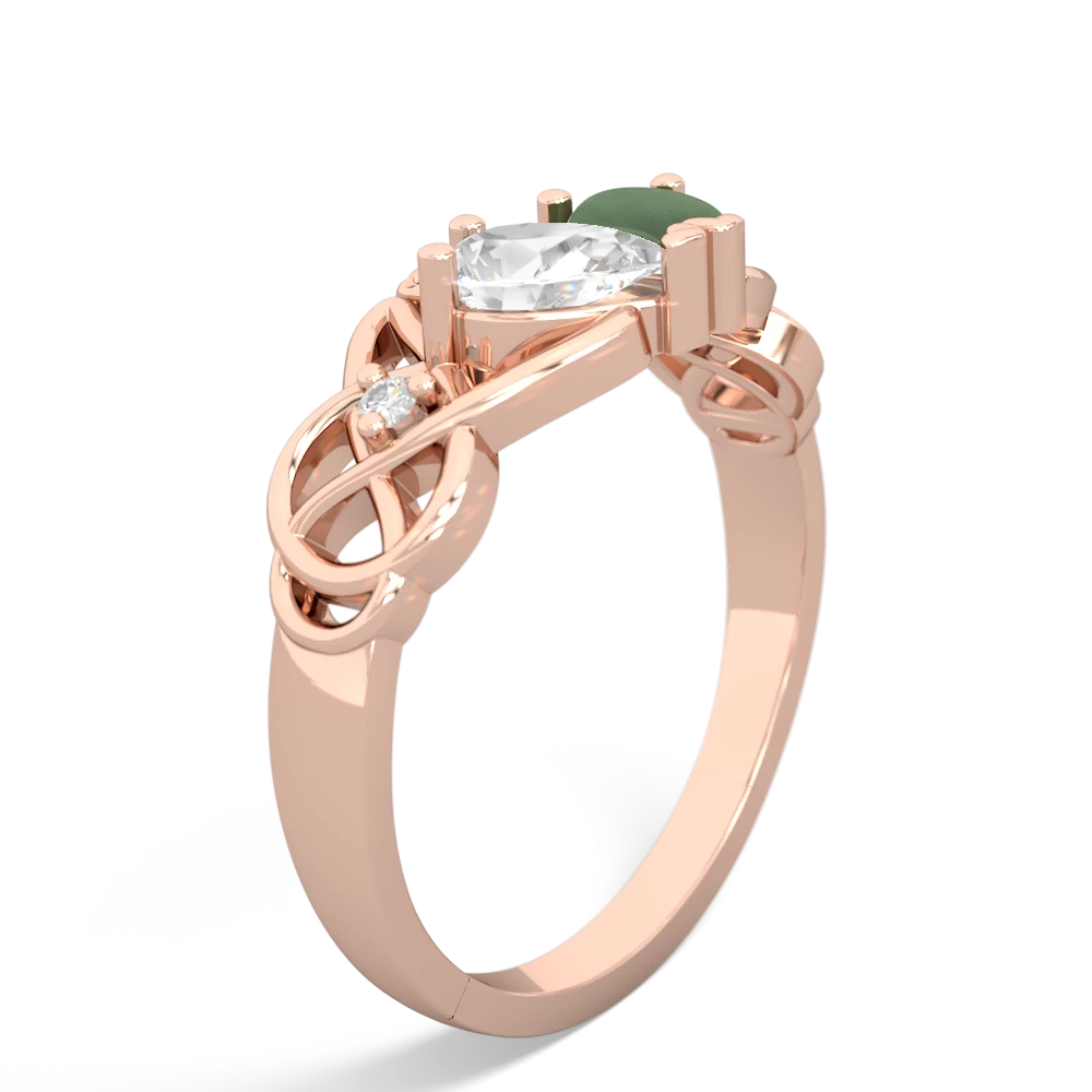 White Topaz 'One Heart' Celtic Knot Claddagh 14K Rose Gold ring R5322