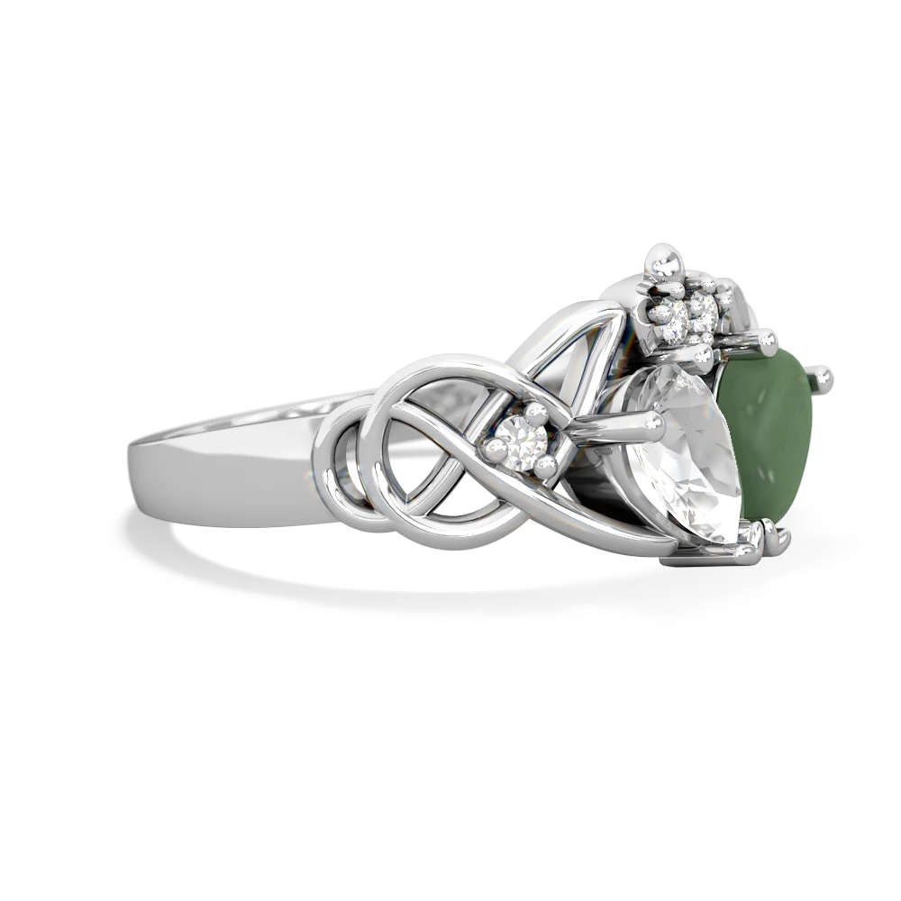 White Topaz 'One Heart' Celtic Knot Claddagh 14K White Gold ring R5322