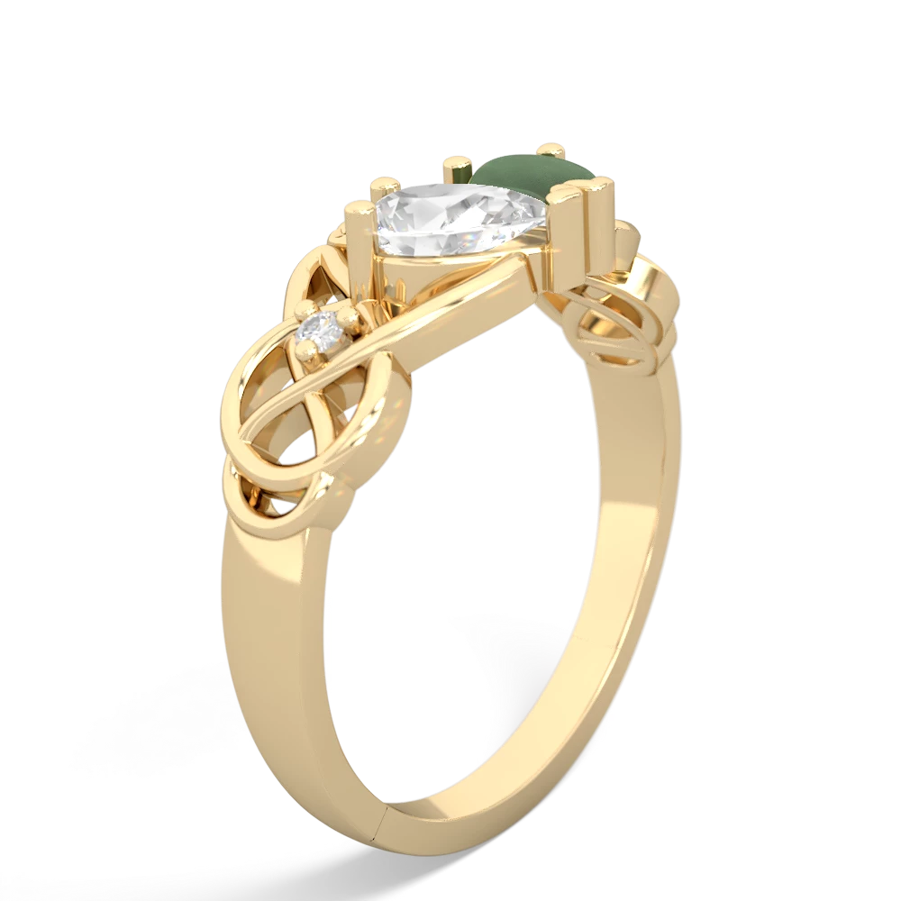 White Topaz 'One Heart' Celtic Knot Claddagh 14K Yellow Gold ring R5322