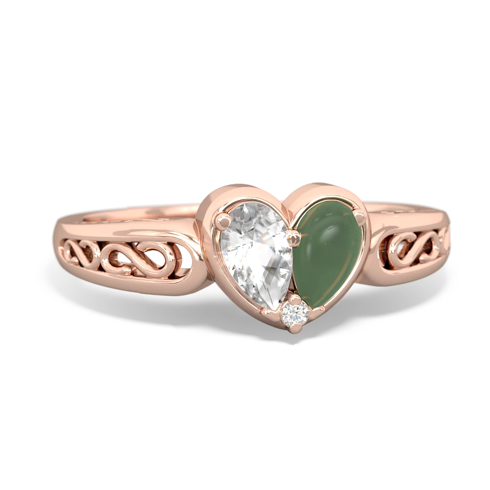 White Topaz Filligree 'One Heart' 14K Rose Gold ring R5070