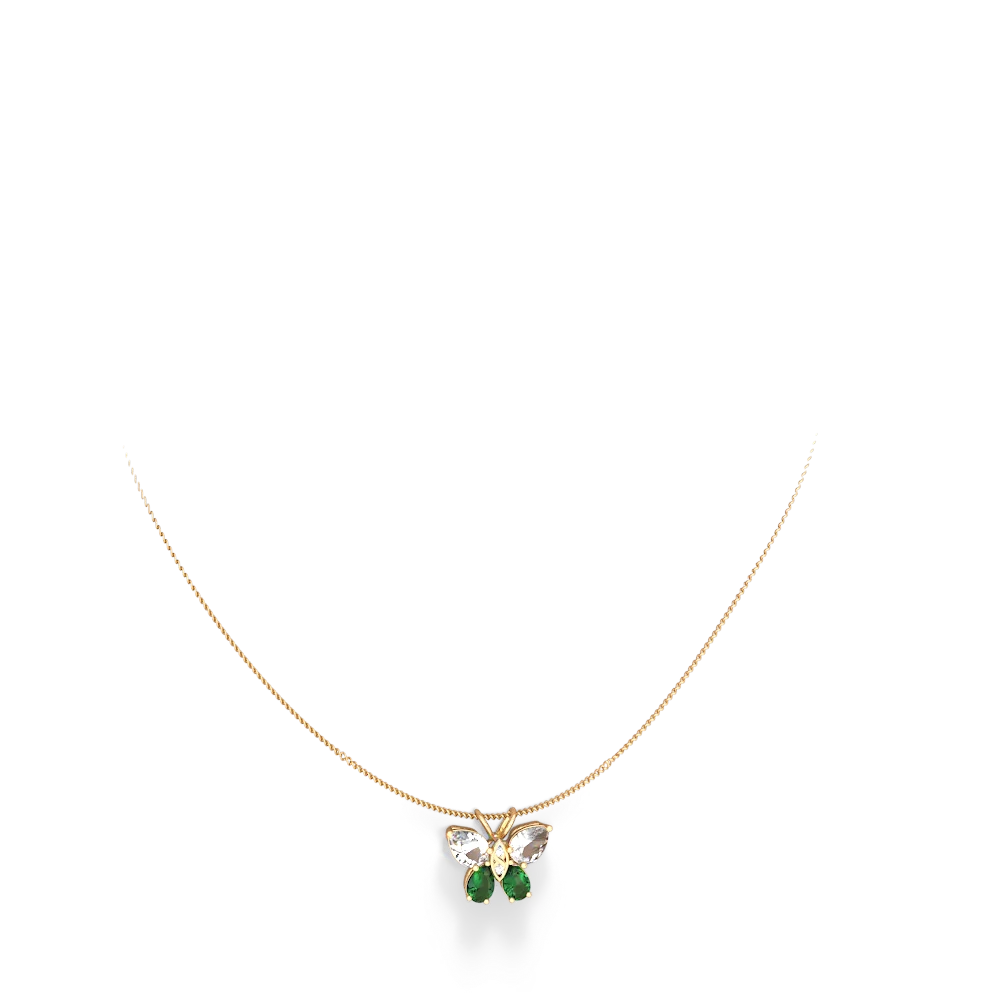 White Topaz Butterfly 14K Yellow Gold pendant P2215