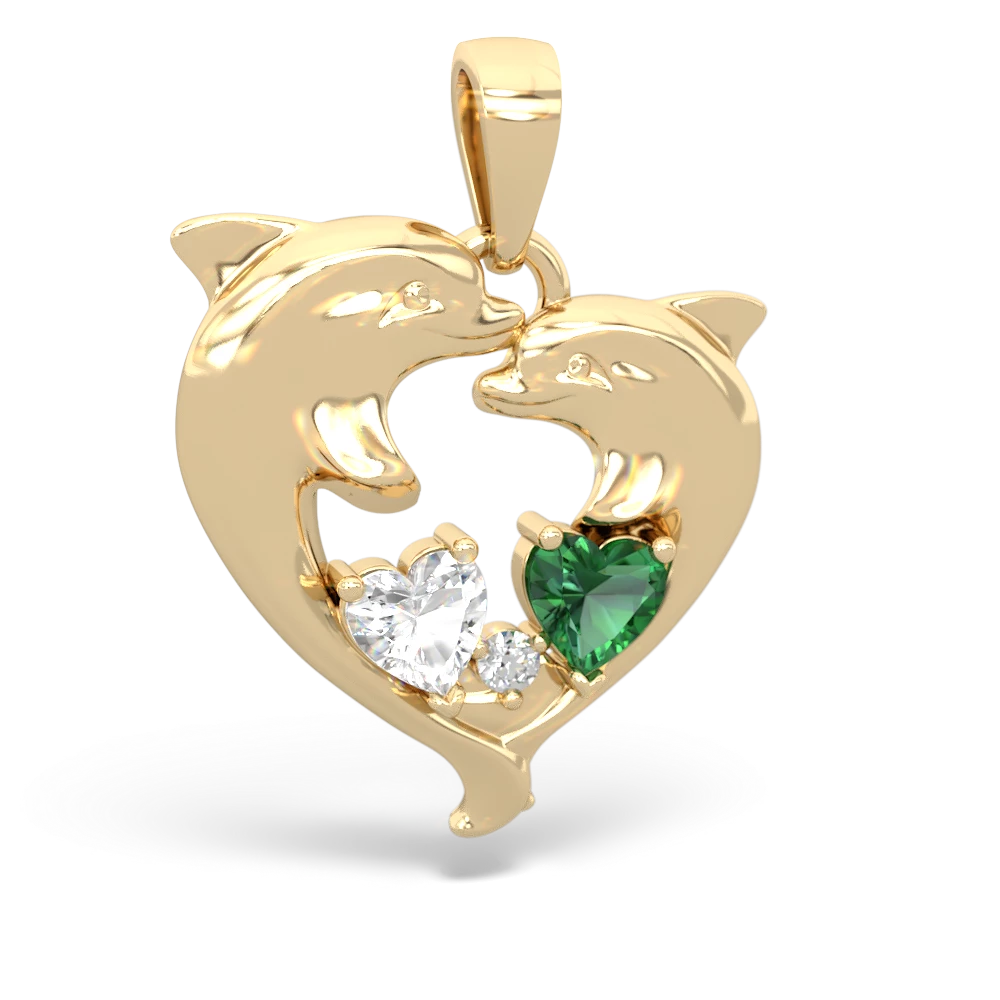 White Topaz Dolphin Heart 14K Yellow Gold pendant P5820