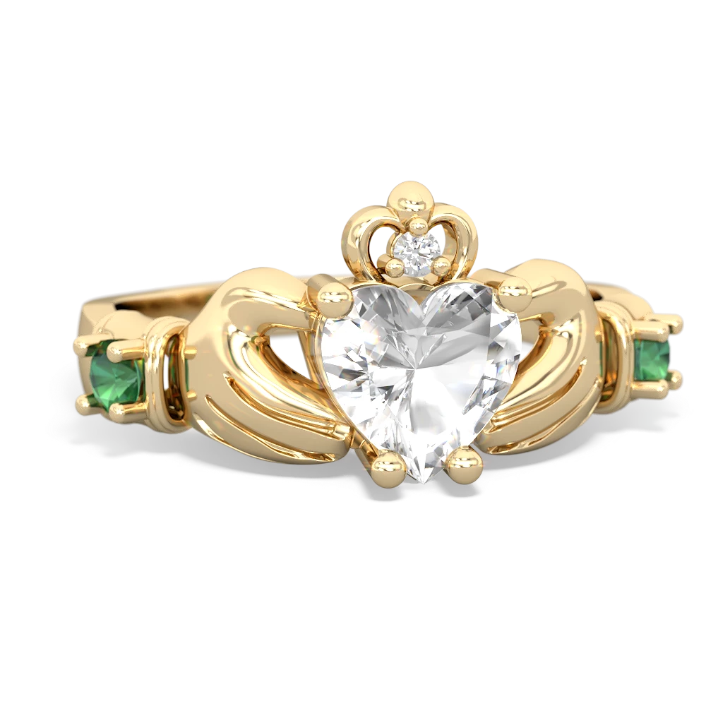 White Topaz Claddagh Keepsake 14K Yellow Gold ring R5245