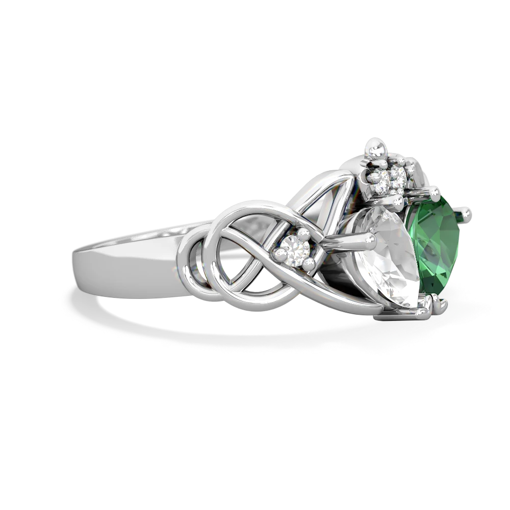 White Topaz 'One Heart' Celtic Knot Claddagh 14K White Gold ring R5322