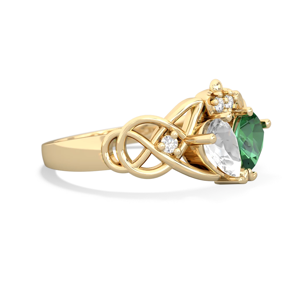 White Topaz 'One Heart' Celtic Knot Claddagh 14K Yellow Gold ring R5322