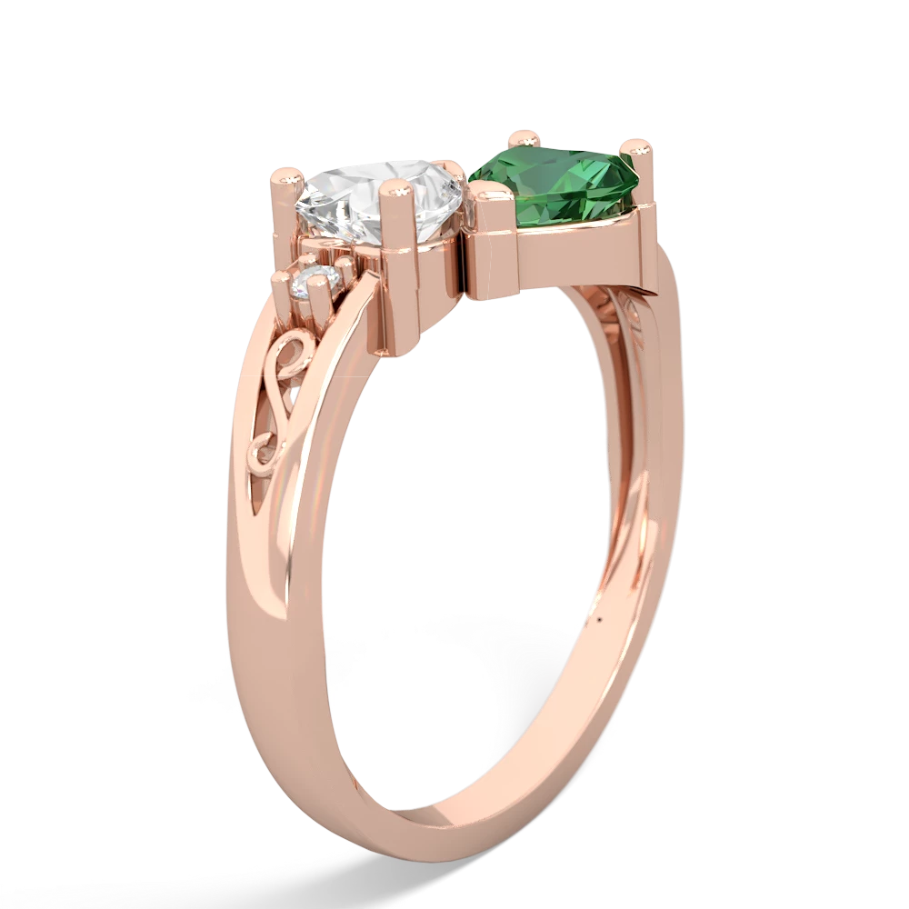 White Topaz Snuggling Hearts 14K Rose Gold ring R2178