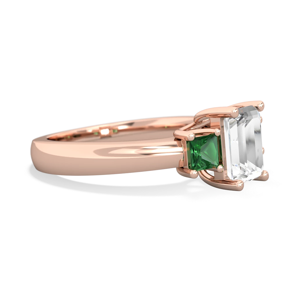 White Topaz Three Stone Emerald-Cut Trellis 14K Rose Gold ring R4021