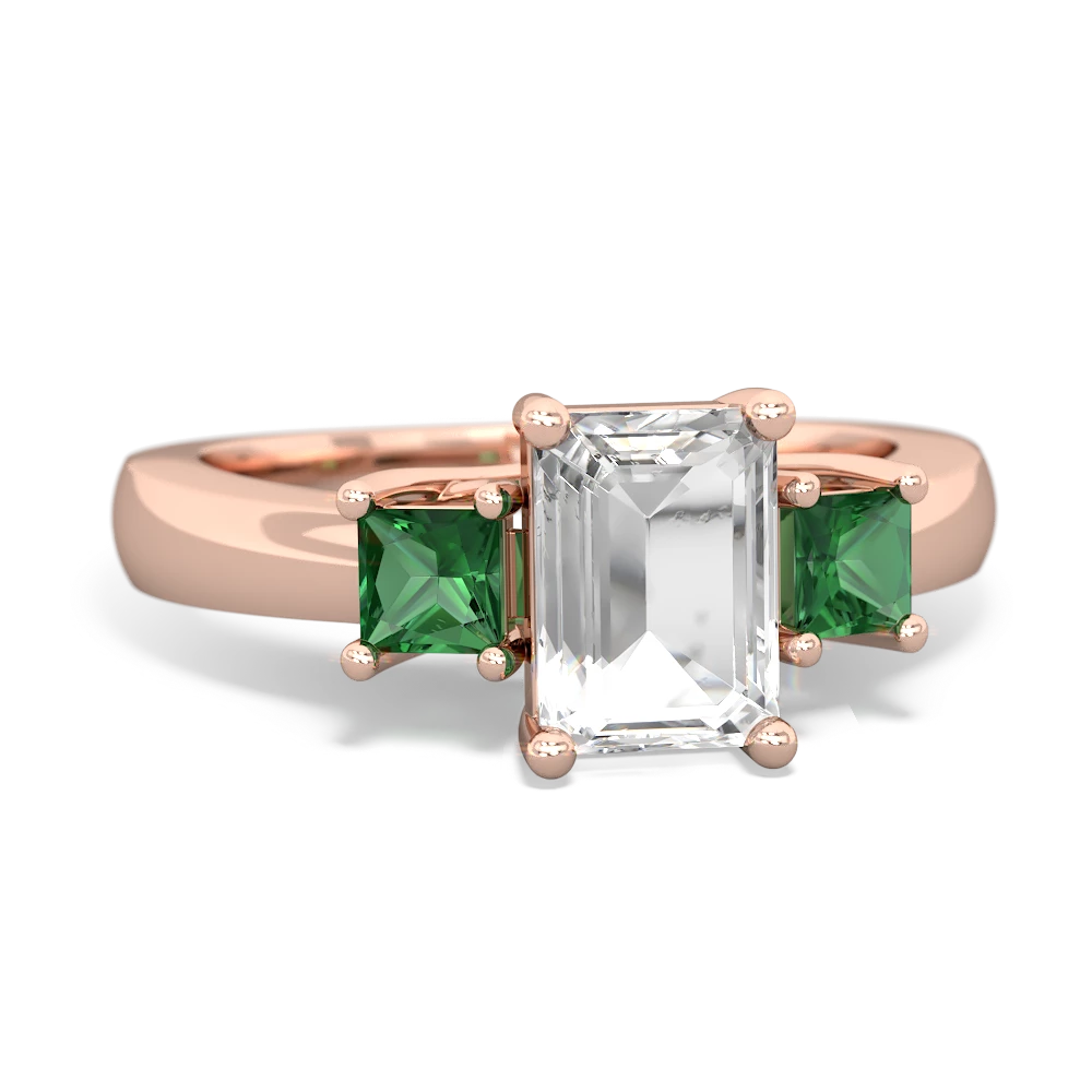 White Topaz Three Stone Emerald-Cut Trellis 14K Rose Gold ring R4021