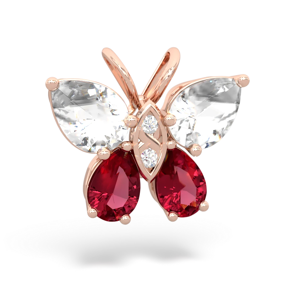 White Topaz Butterfly 14K Rose Gold pendant P2215