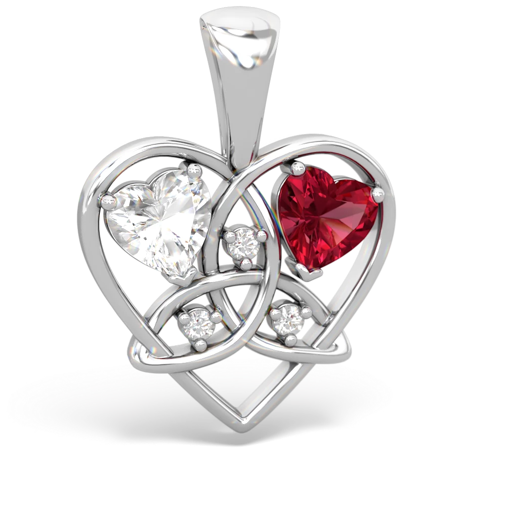 White Topaz Celtic Trinity Heart 14K White Gold pendant P5331