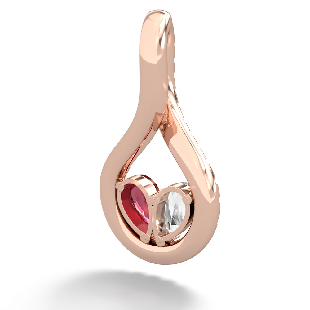 White Topaz Pave Twist 'One Heart' 14K Rose Gold pendant P5360