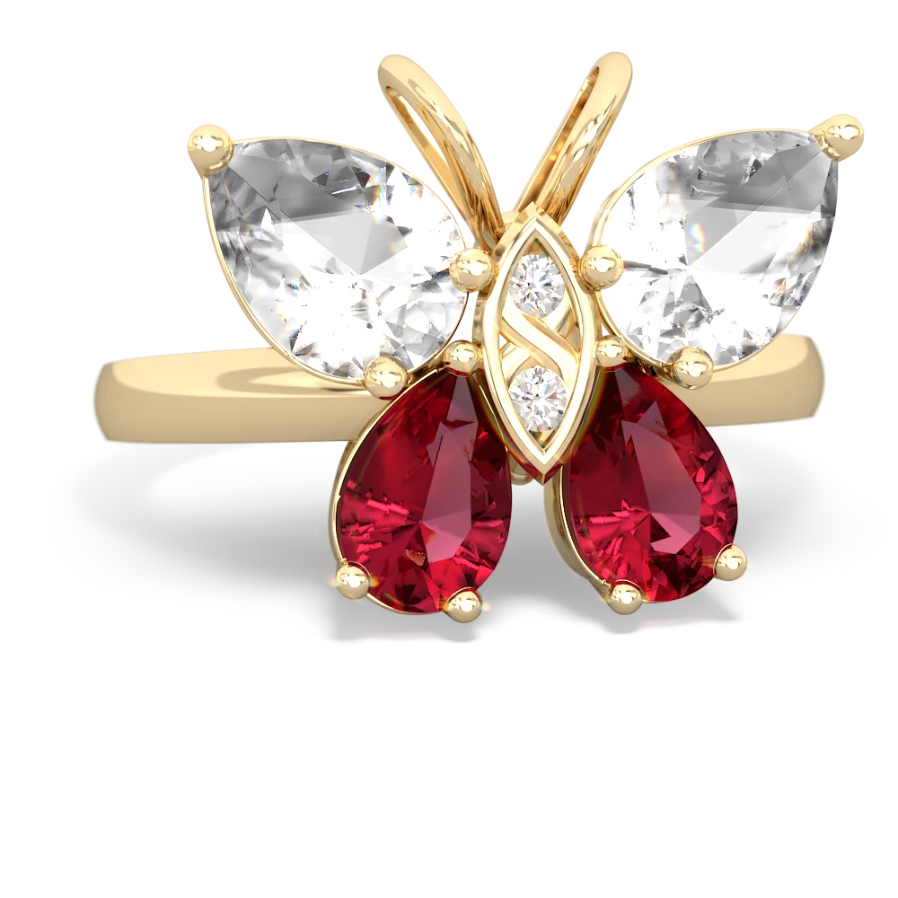 White Topaz Butterfly 14K Yellow Gold ring R2215