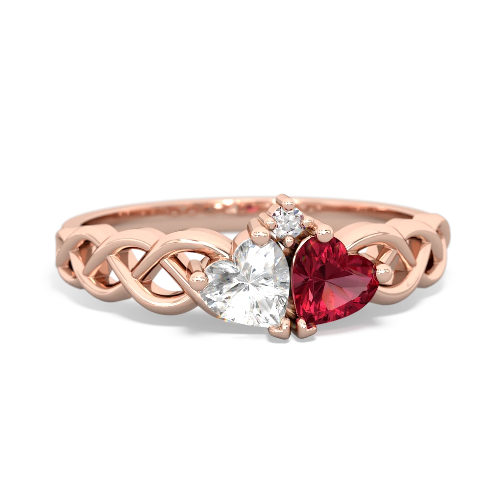 White Topaz Heart To Heart Braid 14K Rose Gold ring R5870