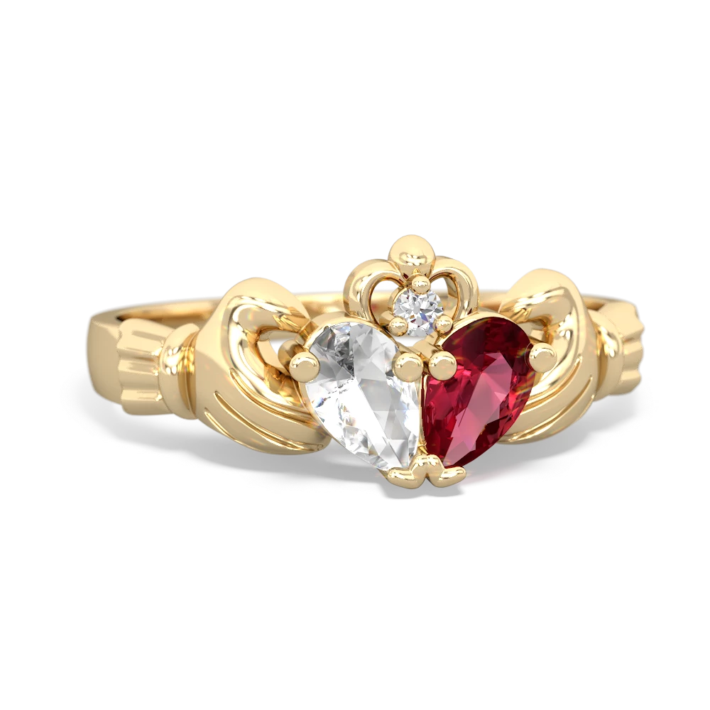 White Topaz 'Our Heart' Claddagh 14K Yellow Gold ring R2388