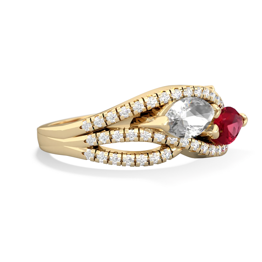 White Topaz Diamond Rivers 14K Yellow Gold ring R3070