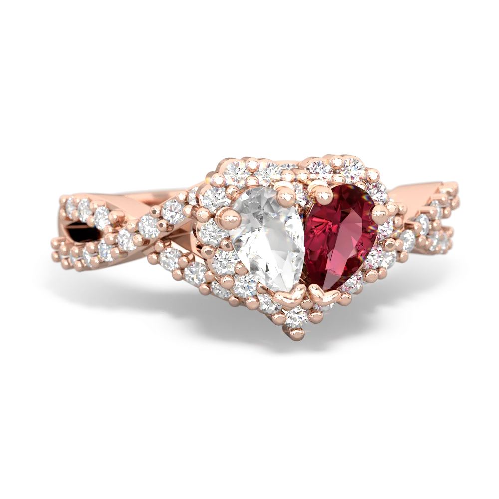 White Topaz Diamond Twist 'One Heart' 14K Rose Gold ring R2640HRT