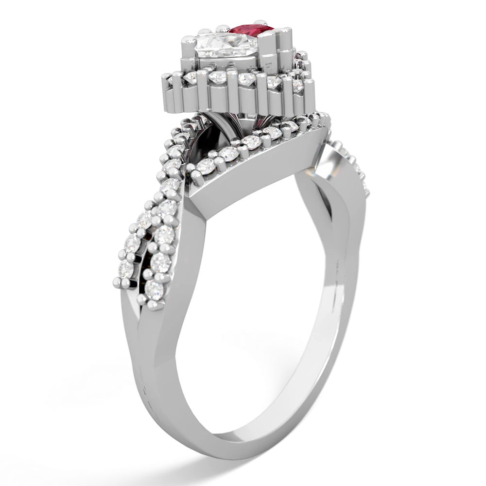 White Topaz Diamond Twist 'One Heart' 14K White Gold ring R2640HRT