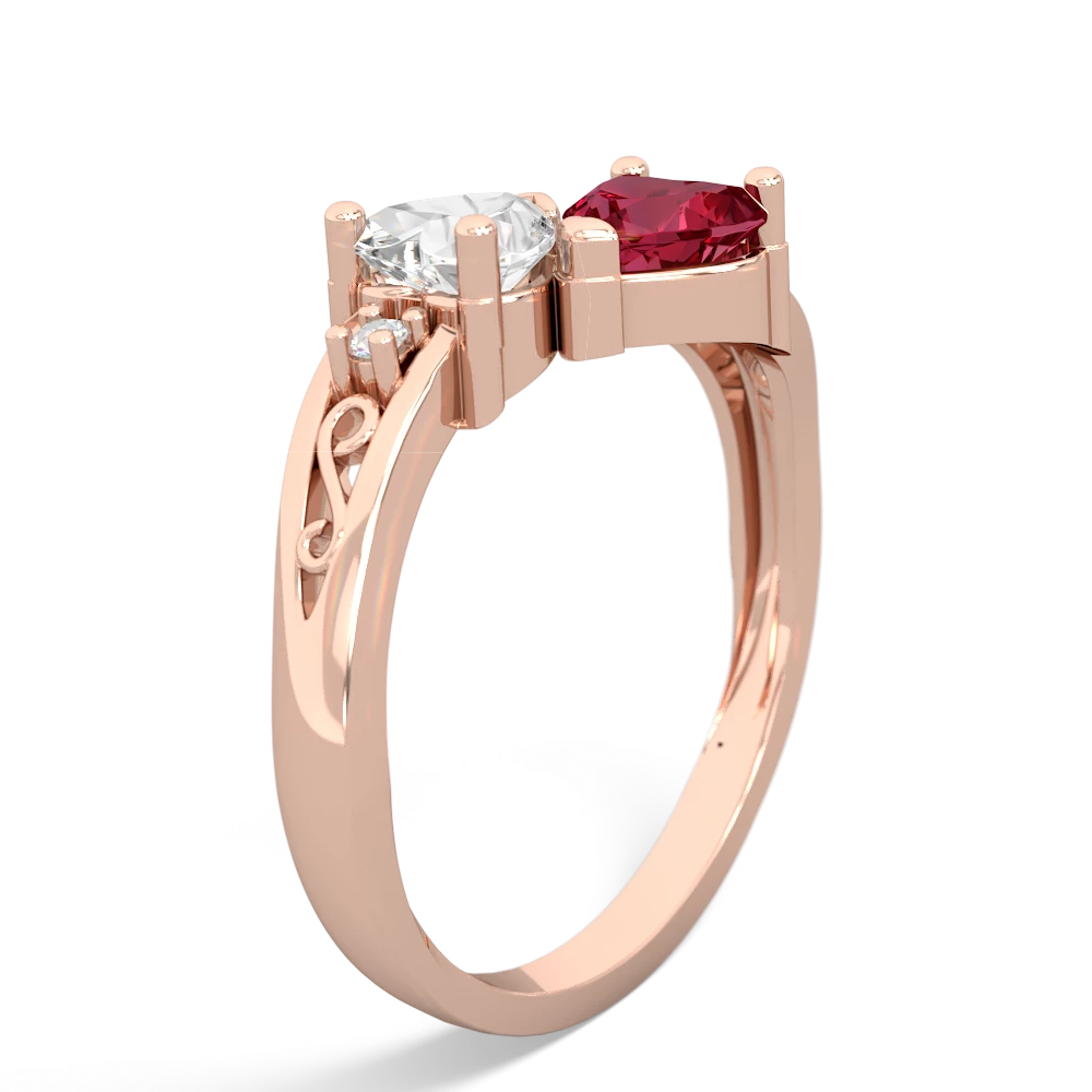 White Topaz Snuggling Hearts 14K Rose Gold ring R2178