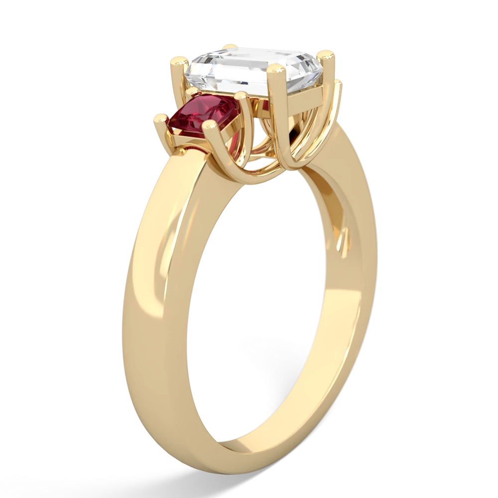 White Topaz Three Stone Emerald-Cut Trellis 14K Yellow Gold ring R4021