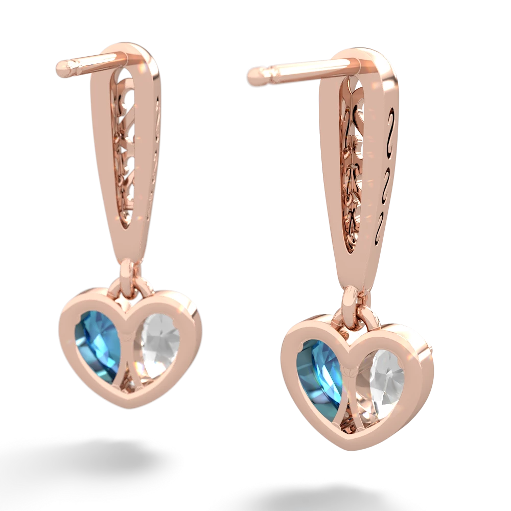 White Topaz Filligree Heart 14K Rose Gold earrings E5070