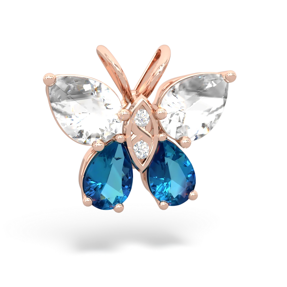 White Topaz Butterfly 14K Rose Gold pendant P2215