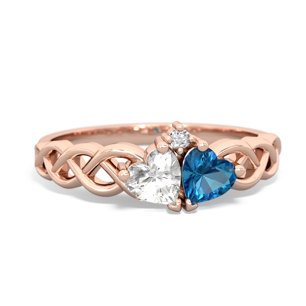 White Topaz Heart To Heart Braid 14K Rose Gold ring R5870