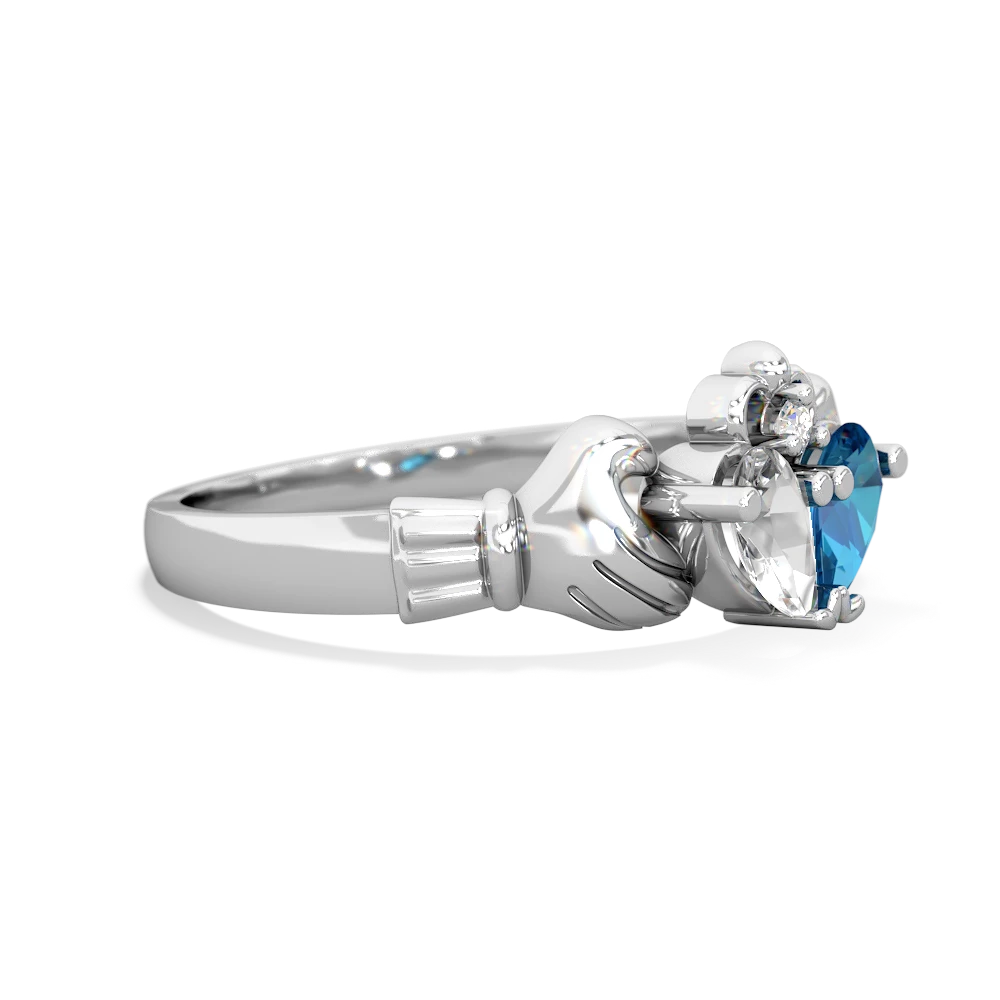 White Topaz 'Our Heart' Claddagh 14K White Gold ring R2388