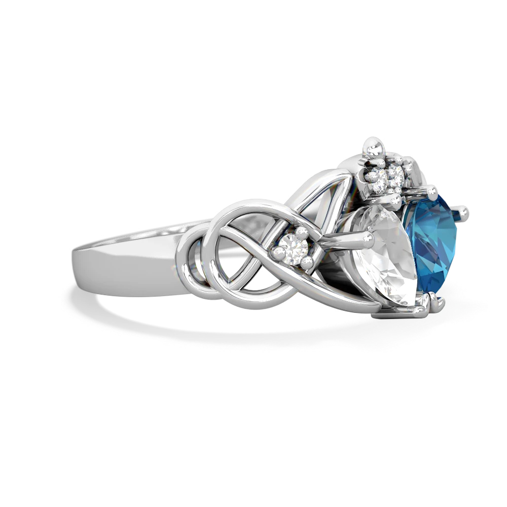 White Topaz 'One Heart' Celtic Knot Claddagh 14K White Gold ring R5322