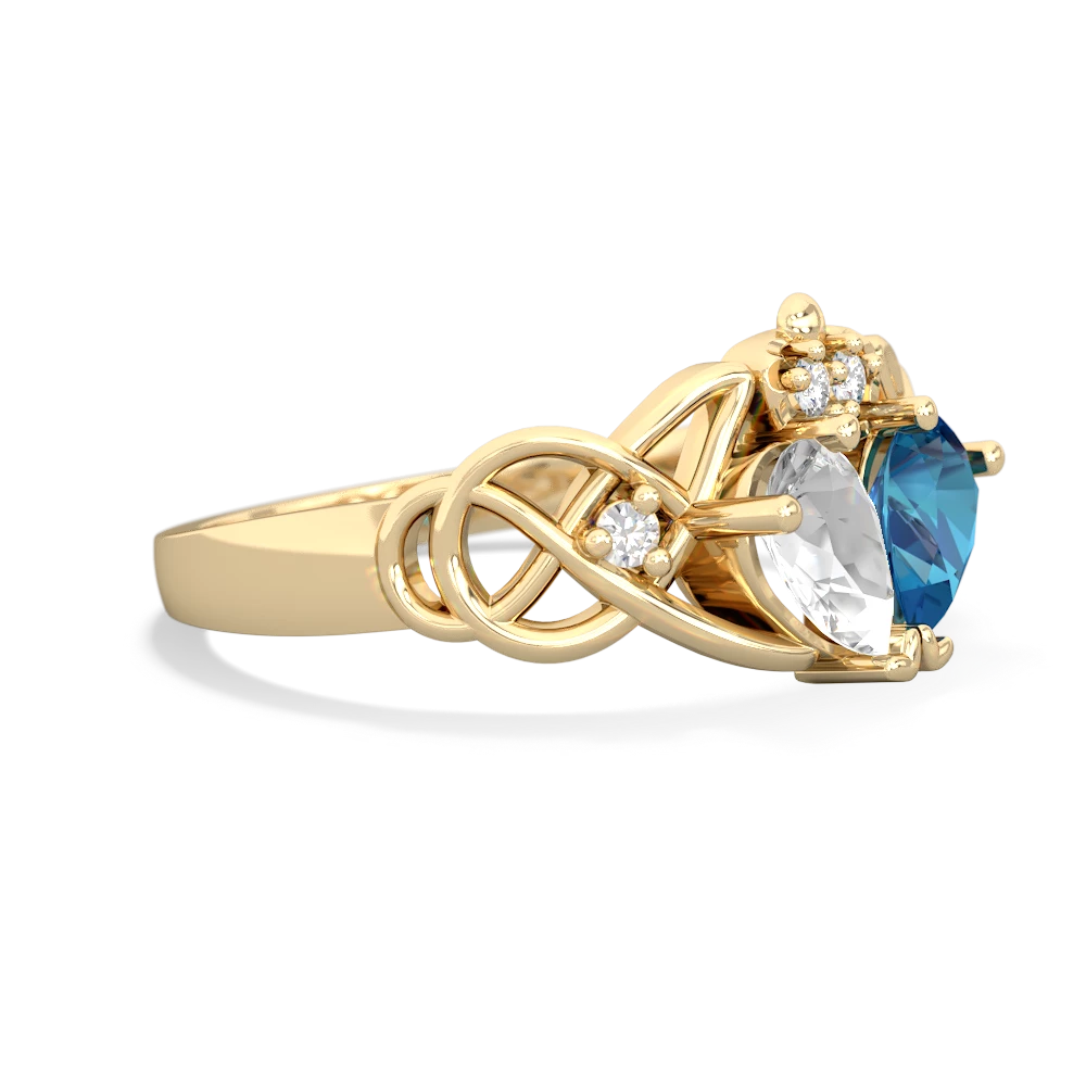 White Topaz 'One Heart' Celtic Knot Claddagh 14K Yellow Gold ring R5322