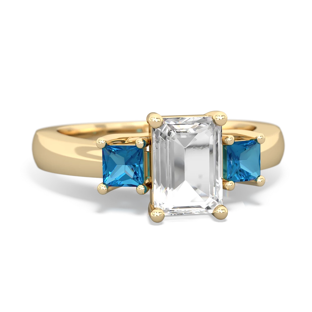 White Topaz Three Stone Emerald-Cut Trellis 14K Yellow Gold ring R4021