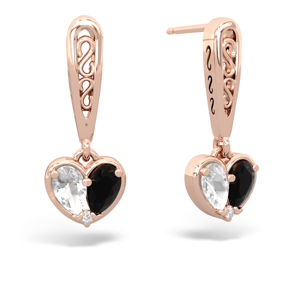 White Topaz Filligree Heart 14K Rose Gold earrings E5070