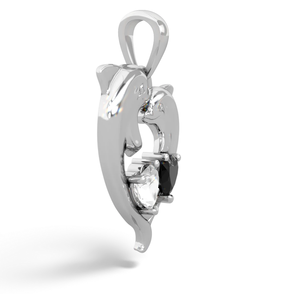 White Topaz Dolphin Heart 14K White Gold pendant P5820