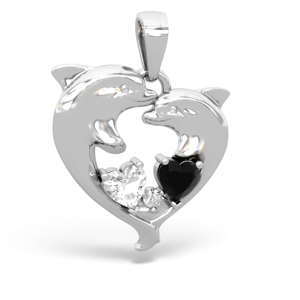 White Topaz Dolphin Heart 14K White Gold pendant P5820