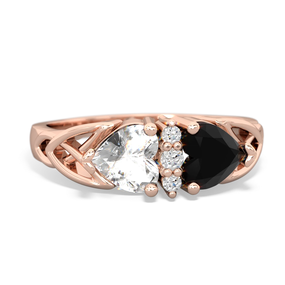 White Topaz Celtic Knot Double Heart 14K Rose Gold ring R5040