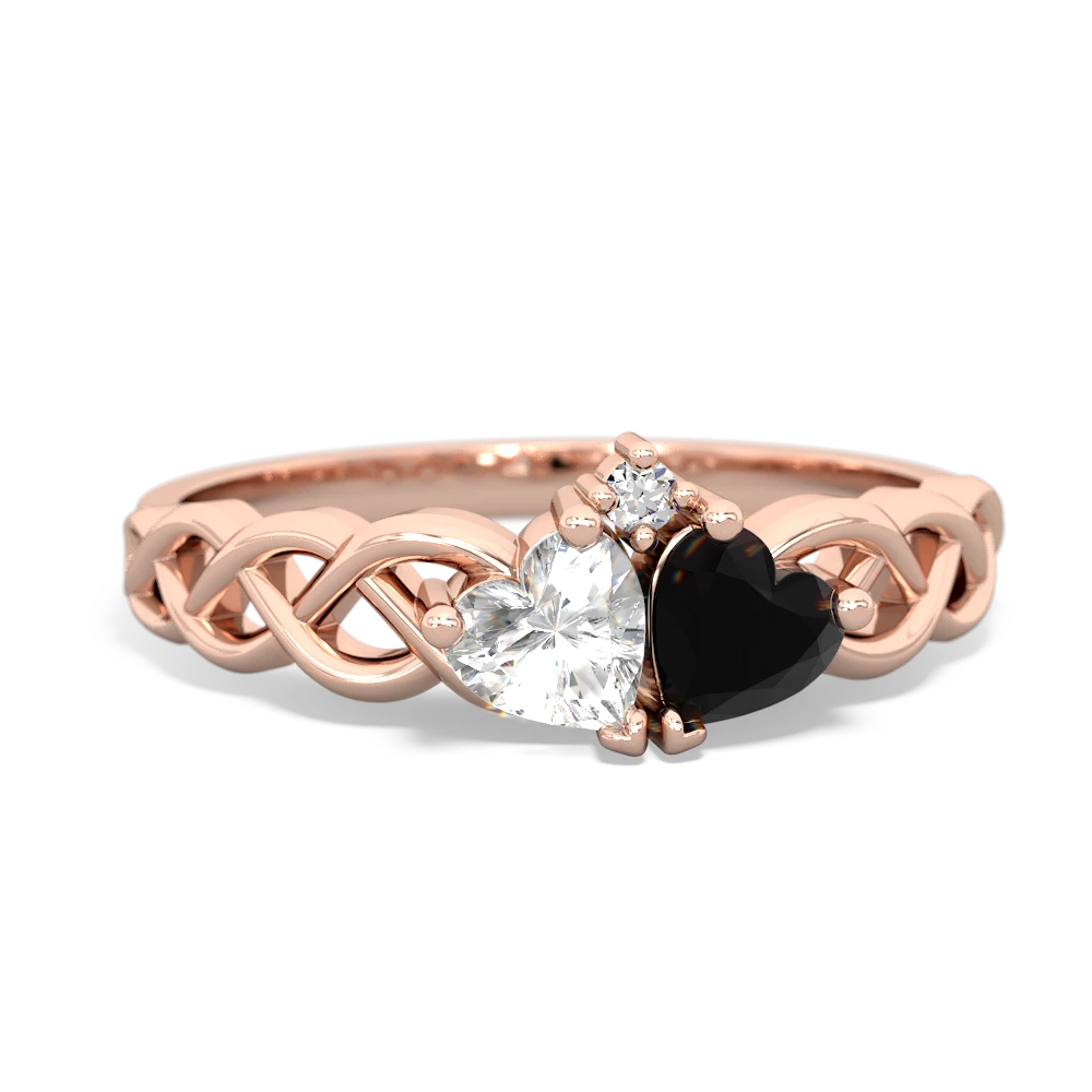 White Topaz Heart To Heart Braid 14K Rose Gold ring R5870