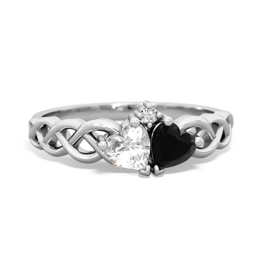 White Topaz Heart To Heart Braid 14K White Gold ring R5870