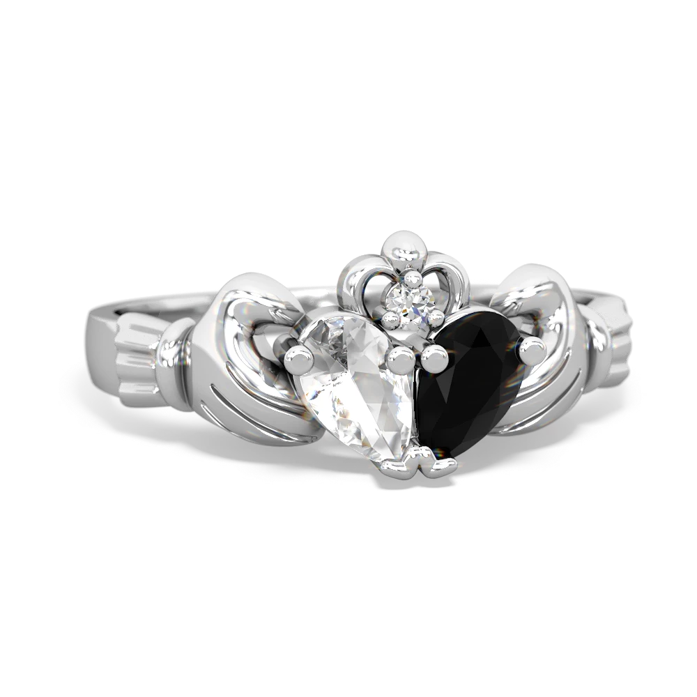 White Topaz 'Our Heart' Claddagh 14K White Gold ring R2388