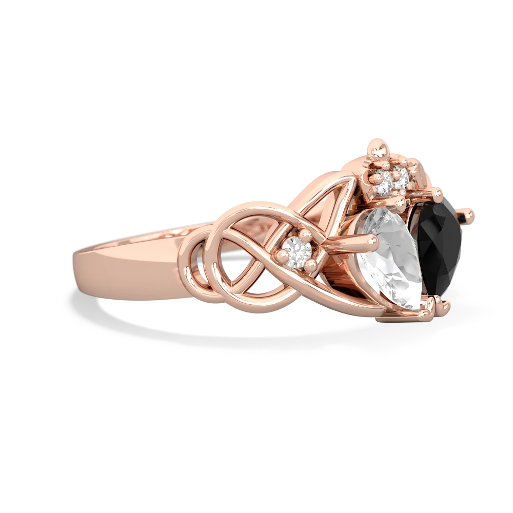 White Topaz 'One Heart' Celtic Knot Claddagh 14K Rose Gold ring R5322