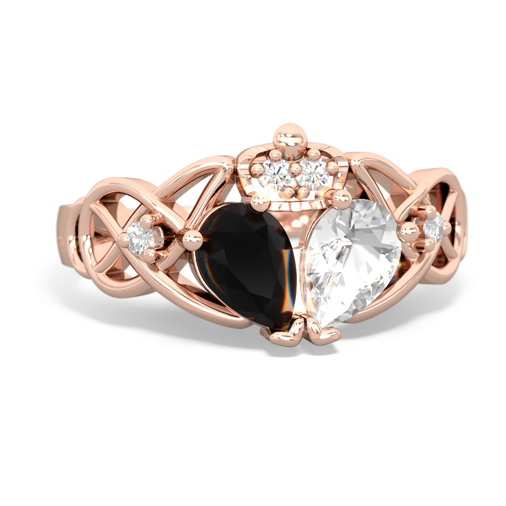 White Topaz 'One Heart' Celtic Knot Claddagh 14K Rose Gold ring R5322