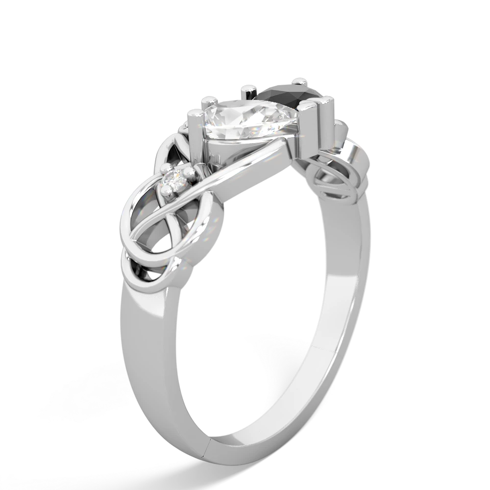 White Topaz 'One Heart' Celtic Knot Claddagh 14K White Gold ring R5322