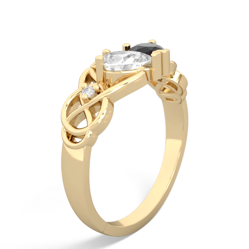 White Topaz 'One Heart' Celtic Knot Claddagh 14K Yellow Gold ring R5322