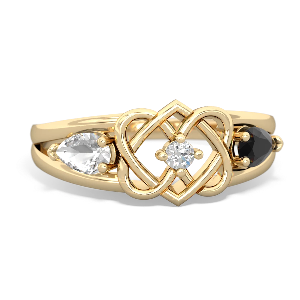 White Topaz Hearts Intertwined 14K Yellow Gold ring R5880