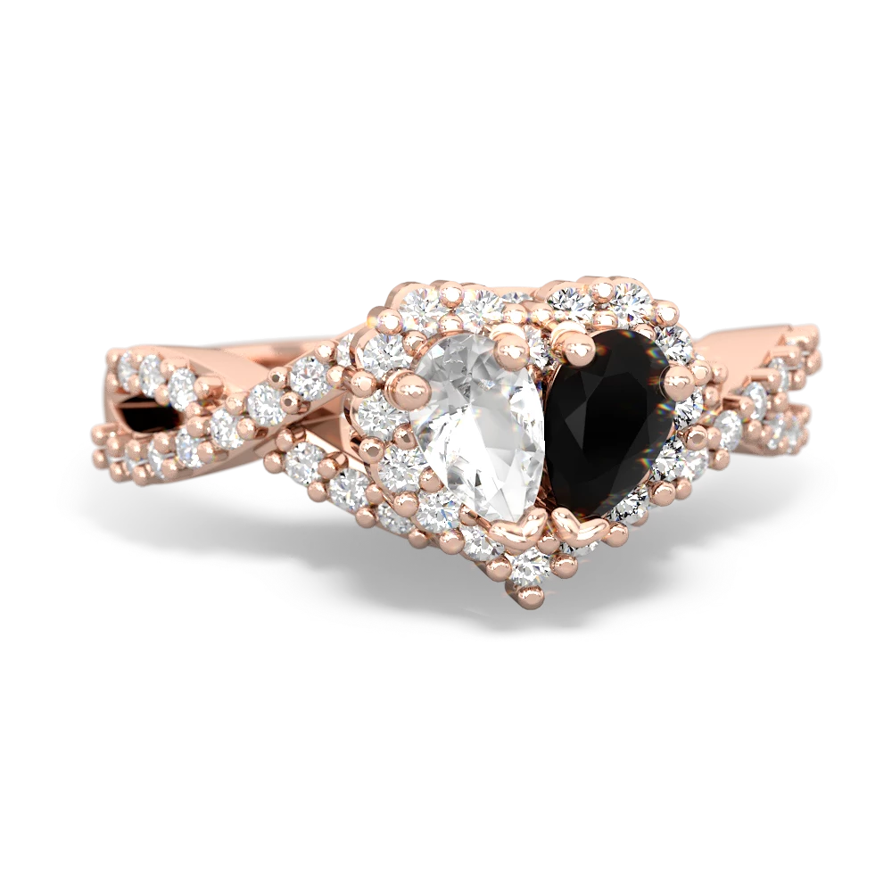 White Topaz Diamond Twist 'One Heart' 14K Rose Gold ring R2640HRT