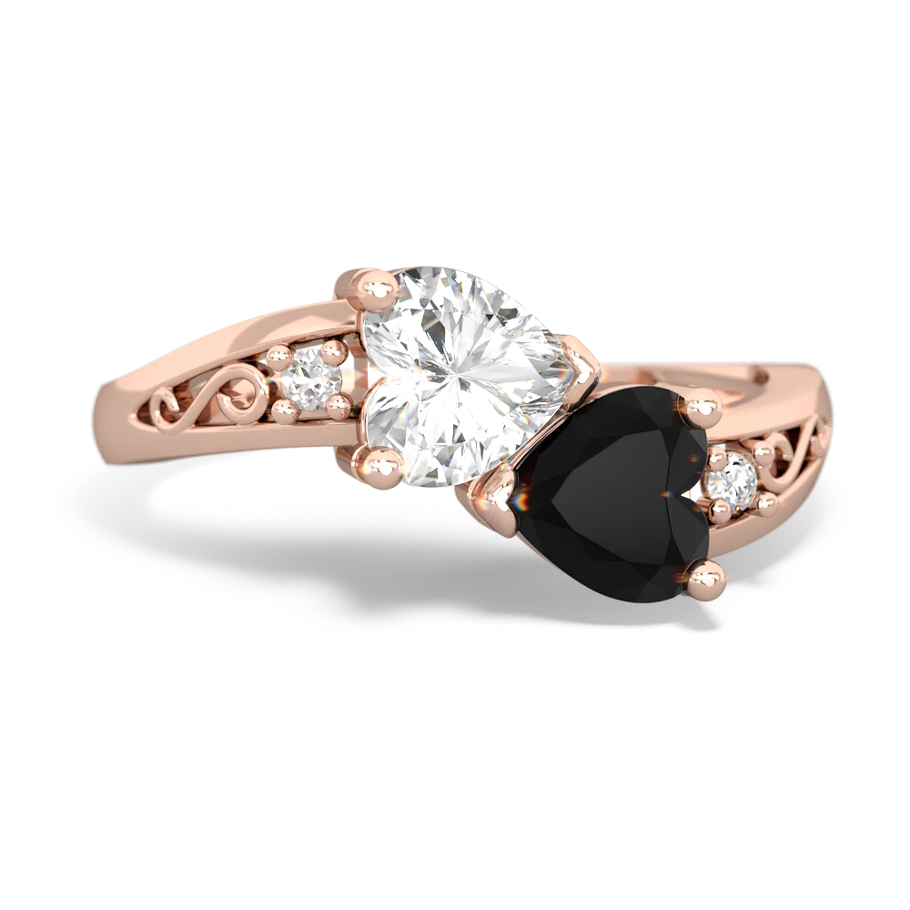 White Topaz Snuggling Hearts 14K Rose Gold ring R2178