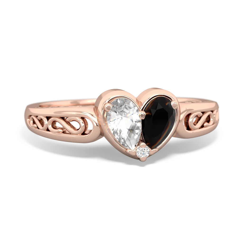 White Topaz Filligree 'One Heart' 14K Rose Gold ring R5070