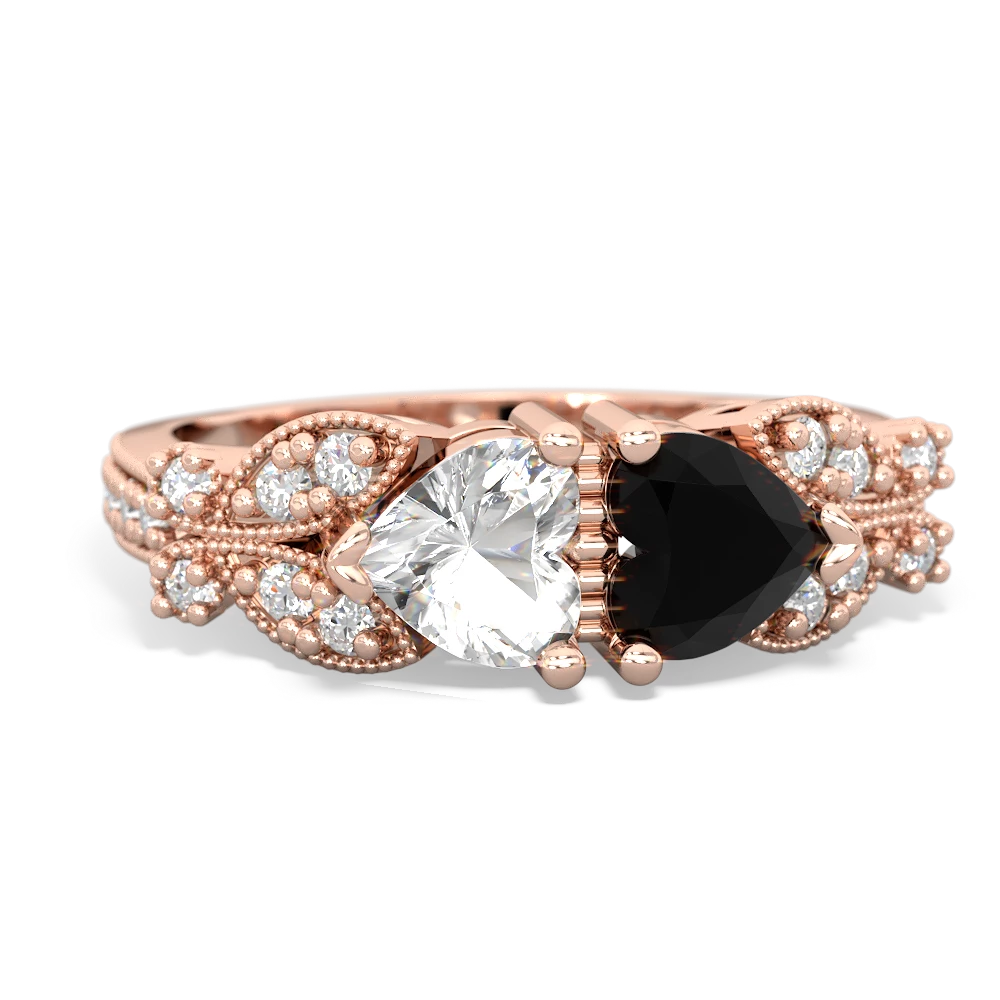 White Topaz Diamond Butterflies 14K Rose Gold ring R5601